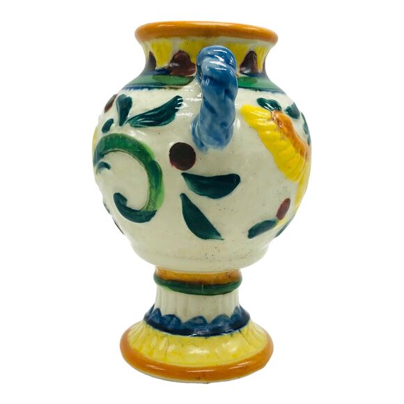 Moriyama Japanese Vase Hand Painted Bird Flower Ceramic Pottery Double Handle 6” - Picture 10 of 14